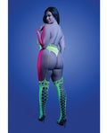 Glow by Fantasy Lingerie Paradigm UV Reactive Halter Teddy Bodystocking - Neon Green QN - Image 2