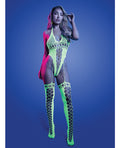 Glow by Fantasy Lingerie Paradigm UV Reactive Halter Teddy Bodystocking - Neon Green O/S