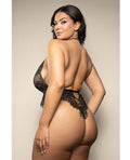 Opulence by Fantasy Opulence Metallic Eyelash Lace Teddy w/Pearl String Crotch - Black QN - Image 2