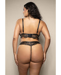 Opulence by Fantasy Opulence Metallic Eyelash Lace Bralette w/Pearl String Crotch Panty - Black QN - Image 2