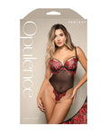 Opulence by Fantasy Opulence Embroidered Underwire Open Crotch Teddy w/Pearl Detail - Red L/XL - Image 3