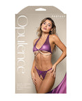 Opulence by Fantasy Opulence Shimmer Mesh Halter Top & Panty w/Pearl Details - Purple S/M - Image 3