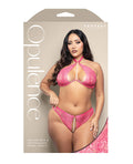 Opulence by Fantasy Opulence Shimmer Lace Bra & Panty w/Pearl details - Hot Pink QN - Image 3