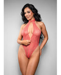 Temptress by Fantasy Temptress Calliope Striped Sheer Floral Lace Zippered Teddy - Coral S/M - Image 4