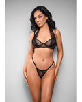 Temptress by Fantasy Temptress Vivienne Swiss Dot Mesh and Lace Bra w/Panty 2 pc Set - Black M/L