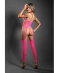 Sheer by Fantasy Sheer Sweet Revelation Halter Bodystocking w/G-String 2 pc Set - Neon Pink O/S - Image 2