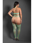 Sheer by Fantasy Sheer Heart Of Glass Lace Knit Halter Top w/G-String & Gartered Stockings 3 pc Set - Mint QN - Image 2