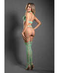 Sheer by Fantasy Sheer Heart Of Glass Lace Knit Halter Top w/G-String & Gartered Stockings 3 pc Set - Mint O/S - Image 5