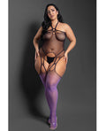 Sheer by Fantasy Sheer No Comparison Body Stocking w/G-String 2 pc Set - Black/Purple QN