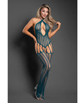 Sheer by Fantasy Sheer Unravel Me Crotchless Halter Body Stocking - Teal O/S - Image 2