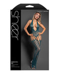 Sheer by Fantasy Sheer Unravel Me Crotchless Halter Body Stocking - Teal O/S - Image 4