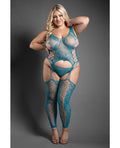 Sheer by Fantasy Sheer Everlasting Lace Bodystocking w/Attached Stockings & G-String 2 pc Set - Teal QN