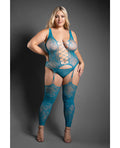 Sheer by Fantasy Sheer Everlasting Lace Bodystocking w/Attached Stockings & G-String 2 pc Set - Teal QN - Image 2