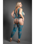 Sheer by Fantasy Sheer Everlasting Lace Bodystocking w/Attached Stockings & G-String 2 pc Set - Teal QN - Image 3