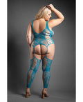 Sheer by Fantasy Sheer Everlasting Lace Bodystocking w/Attached Stockings & G-String 2 pc Set - Teal QN - Image 4