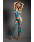 Sheer by Fantasy Sheer Everlasting Lace Bodystocking w/Attached Stockings & G-String 2 pc Set - Teal O/S