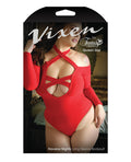 Vixen by Fantasy Lingerie Vixen Havana Nights Long Sleeve Bodysuit w/Snap Closure Red QN