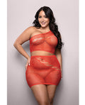 Vixen by Fantasy Lingerie Vixen Set The Tone Rhinestone Knit One Shoulder Top w/Skirt 2 pc Set - Red QN
