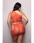 Vixen by Fantasy Lingerie Vixen Set The Tone Rhinestone Knit One Shoulder Top w/Skirt 2 pc Set - Red QN - Image 2