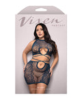 Vixen by Fantasy Lingerie Vixen Floral Lace Knit Tie Back Top w/Skirt 2 pc Set - Navy QN - Image 3