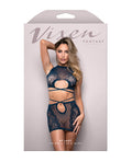 Vixen by Fantasy Lingerie Vixen At Last Floral Lace Knit Tie Back Top w/Skirt 2 pc Set - Navy O/S - Image 3