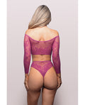 Vixen by Fantasy Lingerie Vixen Your Desire Scalloped Long Sleeve 2 pc Set - Magenta O/S - Image 2