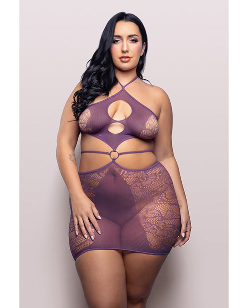 Vixen by Fantasy Lingerie Vixen Focus On Me Halter Dress w/Key Ring Details - Purple QN