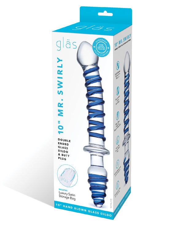 Glas Glas 10" Mr. Swirly Double Ended Glass Dildo & Butt P