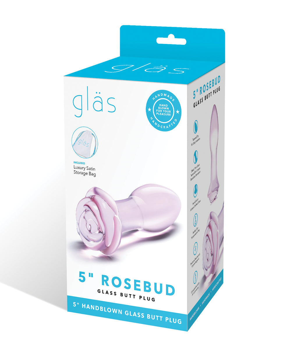 Glas Glas 5" Rosebud Glass Butt Plug - Pink