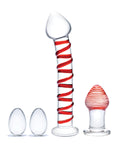 Glas Glas 4 pc Mr. Swirly Set w/Glass Kegel Balls & 3.25" Butt Plug - Red - Image 3