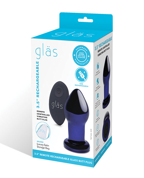 Glas Glas 3.5" Rechargeable Vibrating Butt Plug - Blue