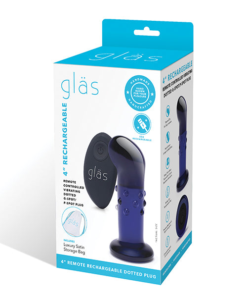 Glas Glas 4" Rechargeable Vibrating Dotted G Spot/P Spot Plug - Blue