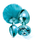 Nixie Nixie Metal Butt Plug Set w/Jewel Inlaid & Pom Pom - Blue Metallic - Image 3