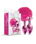 Nixie Nixie Metal Butt Plug Set w/Jewel Inlaid & Pom Pom - Pink Metallic - Image 2