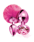 Nixie Nixie Metal Butt Plug Set w/Jewel Inlaid & Pom Pom - Pink Metallic - Image 3
