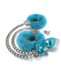 Nixie Nixie Metal Butt Plug w/Inlaid Jewel & Fur Cuff Set - Blue Metallic - Image 2