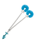 Nixie Nixie Metal Butt Plug w/Inlaid Jewel & Fur Cuff Set - Blue Metallic - Image 4