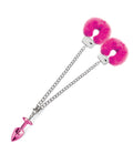 Nixie Nixie Metal Butt Plug w/Inlaid Jewel & Fur Cuff Set - Pink Metallic - Image 3