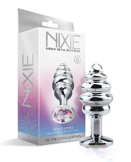 Nixie Nixie Honey Dipper Ribbed Metal Rainbow Jeweled Butt Plug - Small
