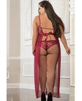 G World Empire Waist Laced Sheer Long Dress & Panty Mulled Wine QN - Image 3