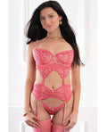 Not Regular Toys Sheer Lace & Mesh Wired Top, Garter Belt, Thong, & Stocking - Tea Rose O/S - Image 2