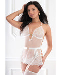 Not Regular Toys Sheer Lace Apron Style Babydoll, Garters, Open Back Panty & Stockings - White O/S