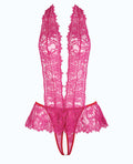 House of Desire Jocelyn Lace Halter Teddy w/Open Crotch - Raspberry 3X/4X - Image 4