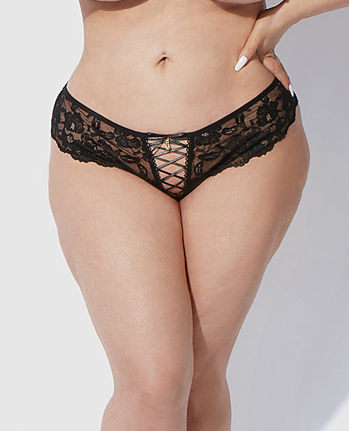 House of Desire Bella Lace Up Tanga Panty w/Jewel Detail - Black 3X/4X