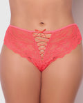 House of Desire Bella Lace Up Tanga Panty w/Jewel Detail - Coral 1X/2X - Image 4