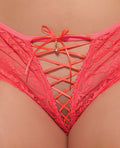 House of Desire Bella Lace Up Tanga Panty w/Jewel Detail - Coral 1X/2X
