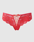 House of Desire Bella Lace Up Tanga Panty w/Jewel Detail - Coral 1X/2X - Image 2