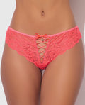 House of Desire Bella Lace Up Tanga Panty w/Jewel Detail - Coral XL