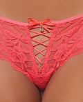 House of Desire Bella Lace Up Tanga Panty w/Jewel Detail - Coral XL - Image 3