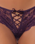 House of Desire Bella Lace Up Tanga Panty w/Jewel Detail - Purple SM - Image 3